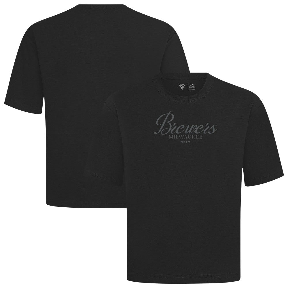 Milwaukee Brewers Levelwear Ethereal Oversized Luxe Signature Knit T-Shirt - Black - MLB Online