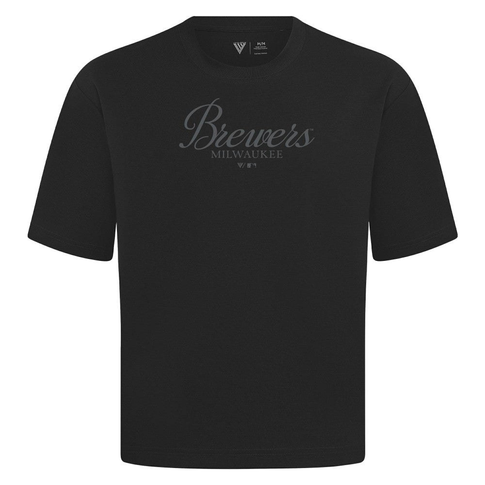 Milwaukee Brewers Levelwear Ethereal Oversized Luxe Signature Knit T-Shirt - Black - MLB Online
