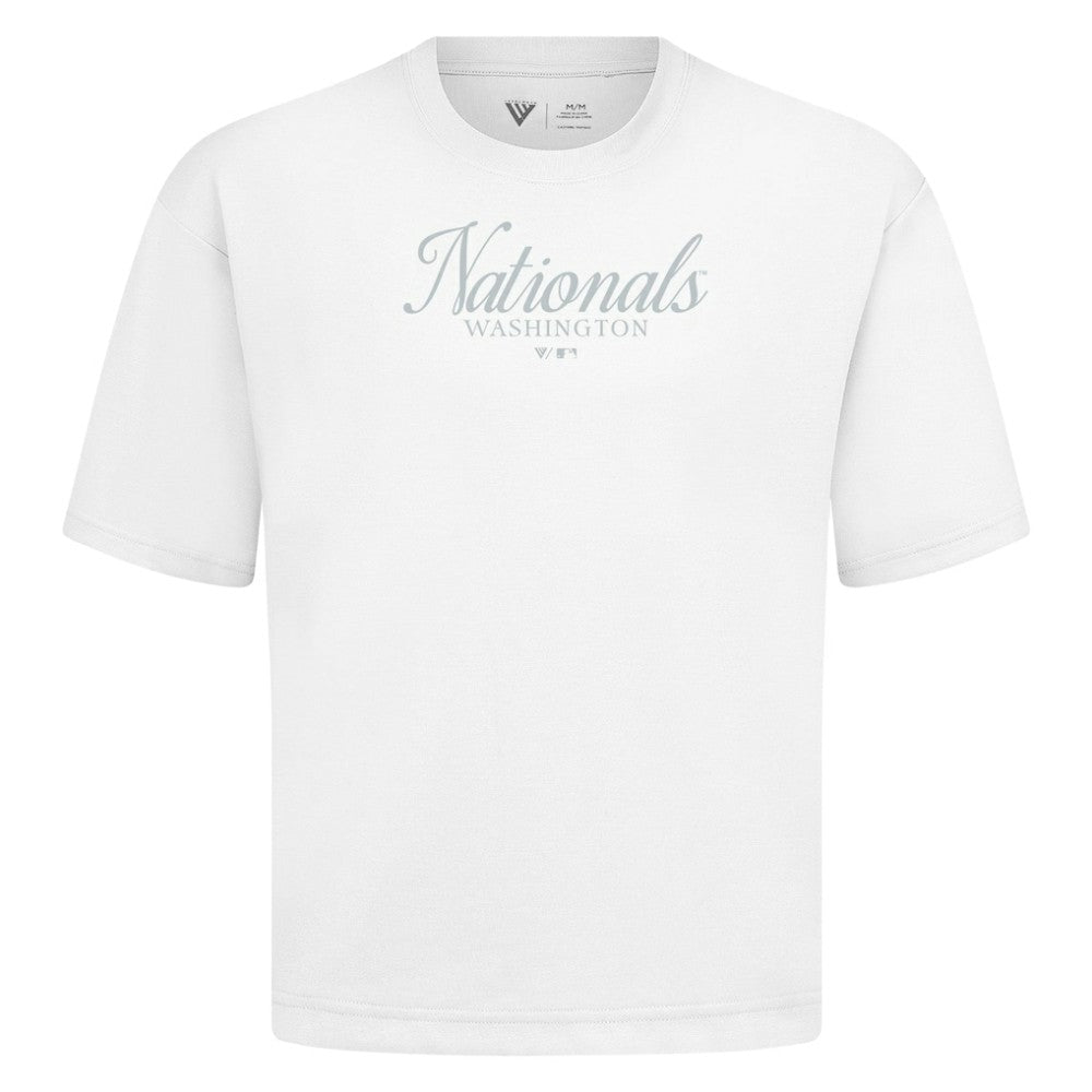 Washington Nationals Levelwear Ethereal Oversized Luxe Signature Knit T-Shirt - White - MLB Sale