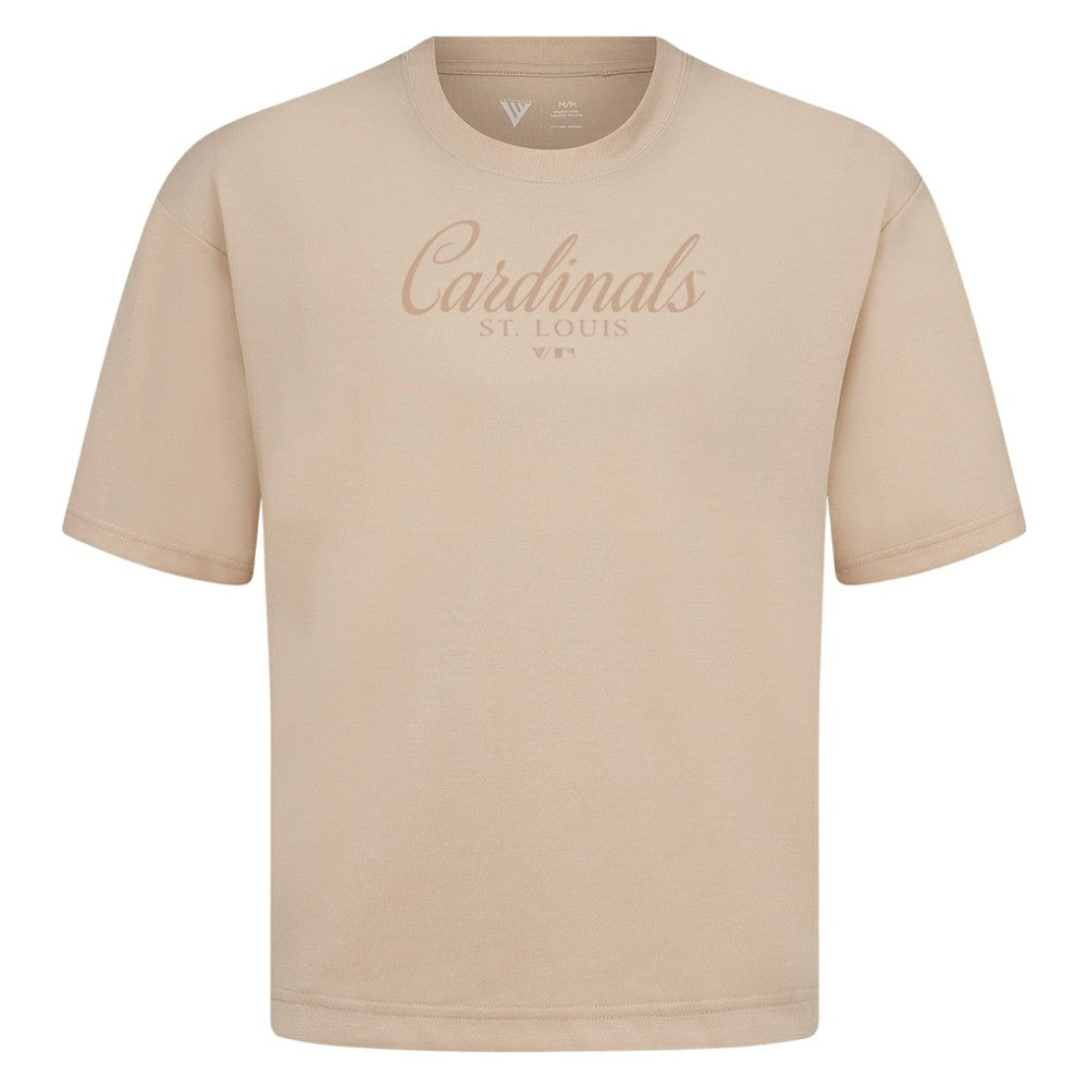 St. Louis Cardinals Levelwear Ethereal Oversized Luxe Signature Knit T-Shirt - Khaki - MLB Sale