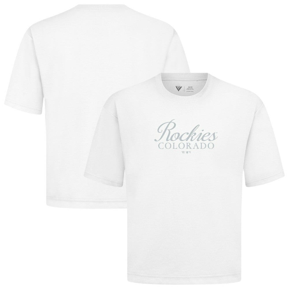 Colorado Rockies Levelwear Ethereal Oversized Luxe Signature Knit T-Shirt - White - MLB Sale