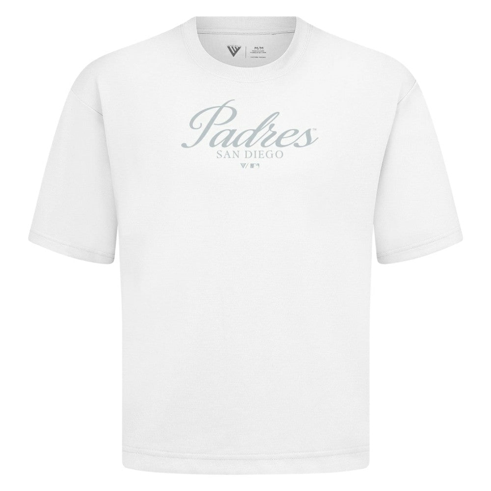 San Diego Padres Levelwear Ethereal Oversized Luxe Signature Knit T-Shirt - White - MLB Online