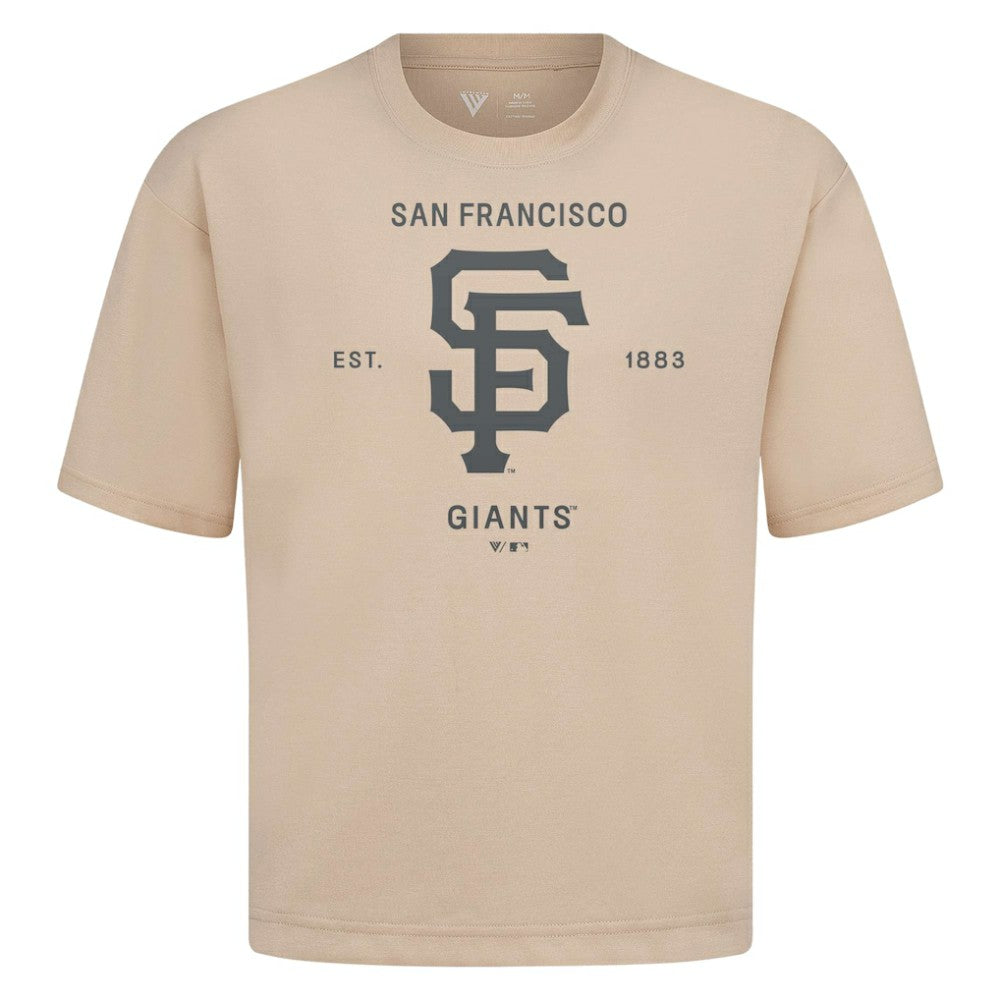 San Francisco Giants Levelwear Crossway Oversized Luxe Signature Knit T-Shirt - Khaki - MLB Sale