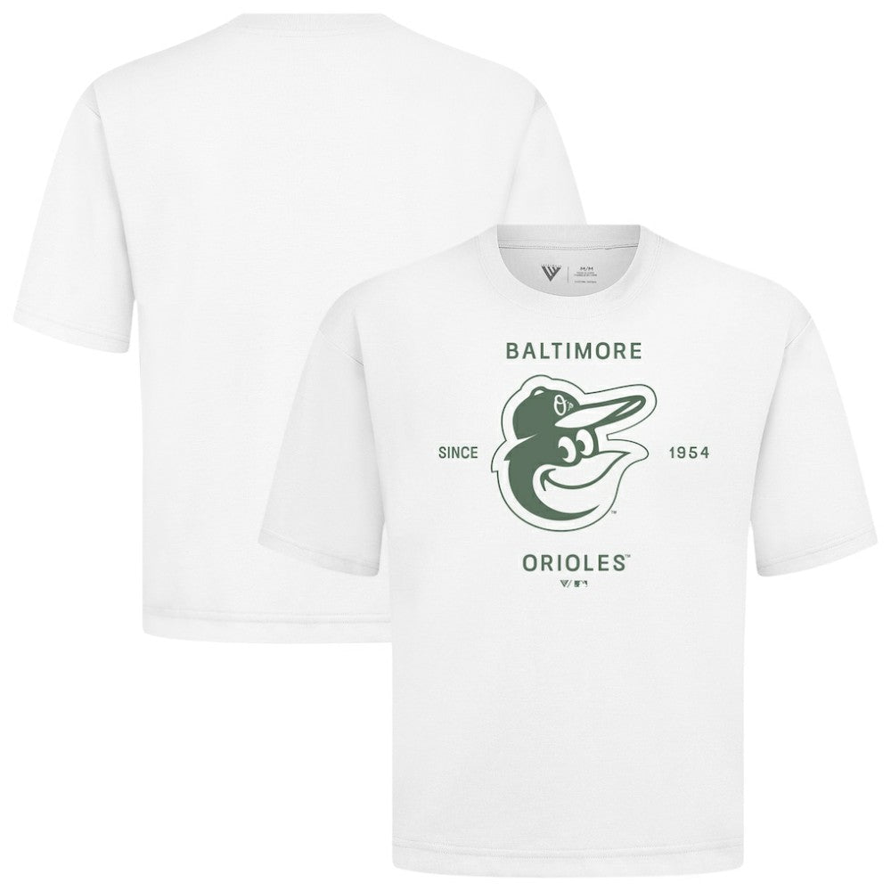 Baltimore Orioles Levelwear Crossway Oversized Luxe Signature Knit T-Shirt - White - MLB Lifestyle