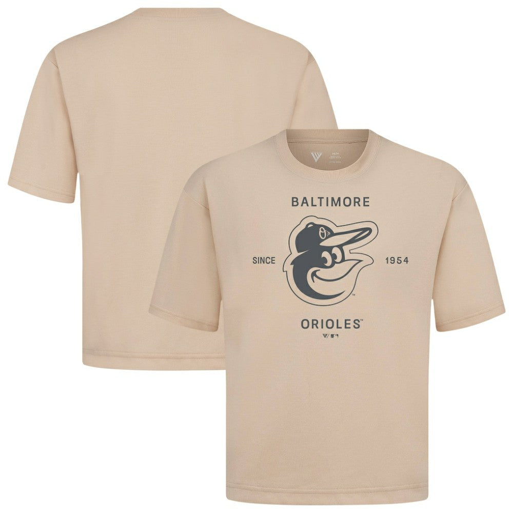 Baltimore Orioles Levelwear Crossway Oversized Luxe Signature Knit T-Shirt - Khaki - MLB on Sale