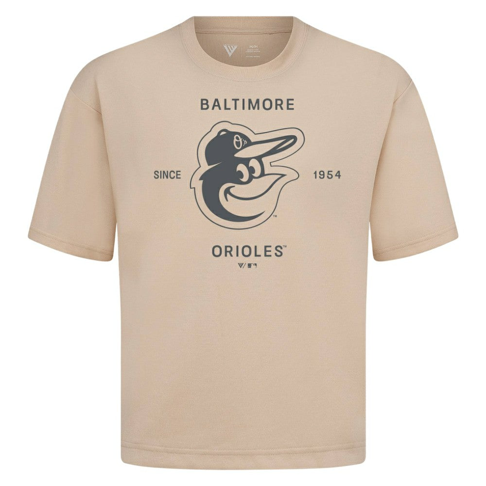 Baltimore Orioles Levelwear Crossway Oversized Luxe Signature Knit T-Shirt - Khaki - MLB on Sale