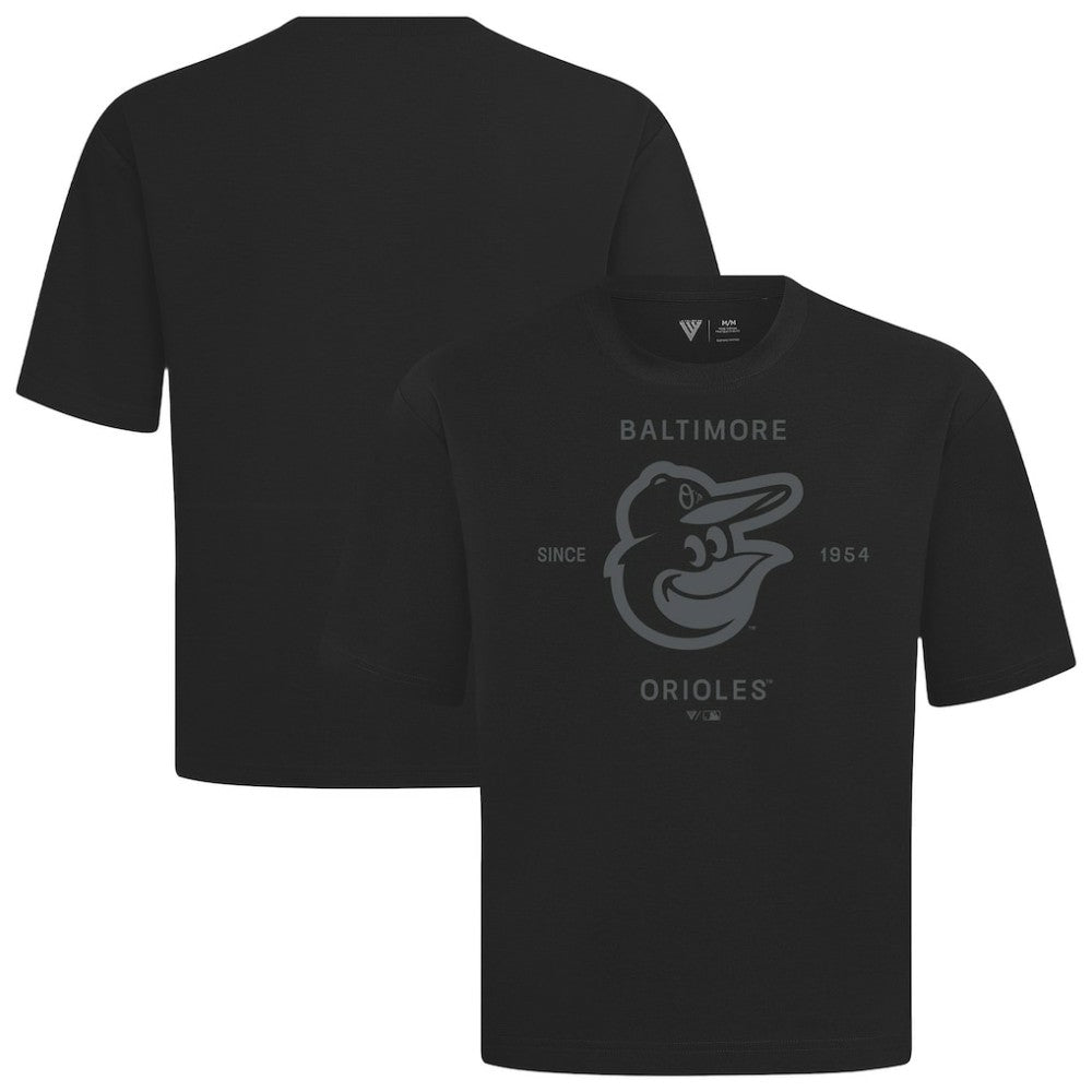 Baltimore Orioles Levelwear Crossway Oversized Luxe Signature Knit T-Shirt - Black - MLB on Sale