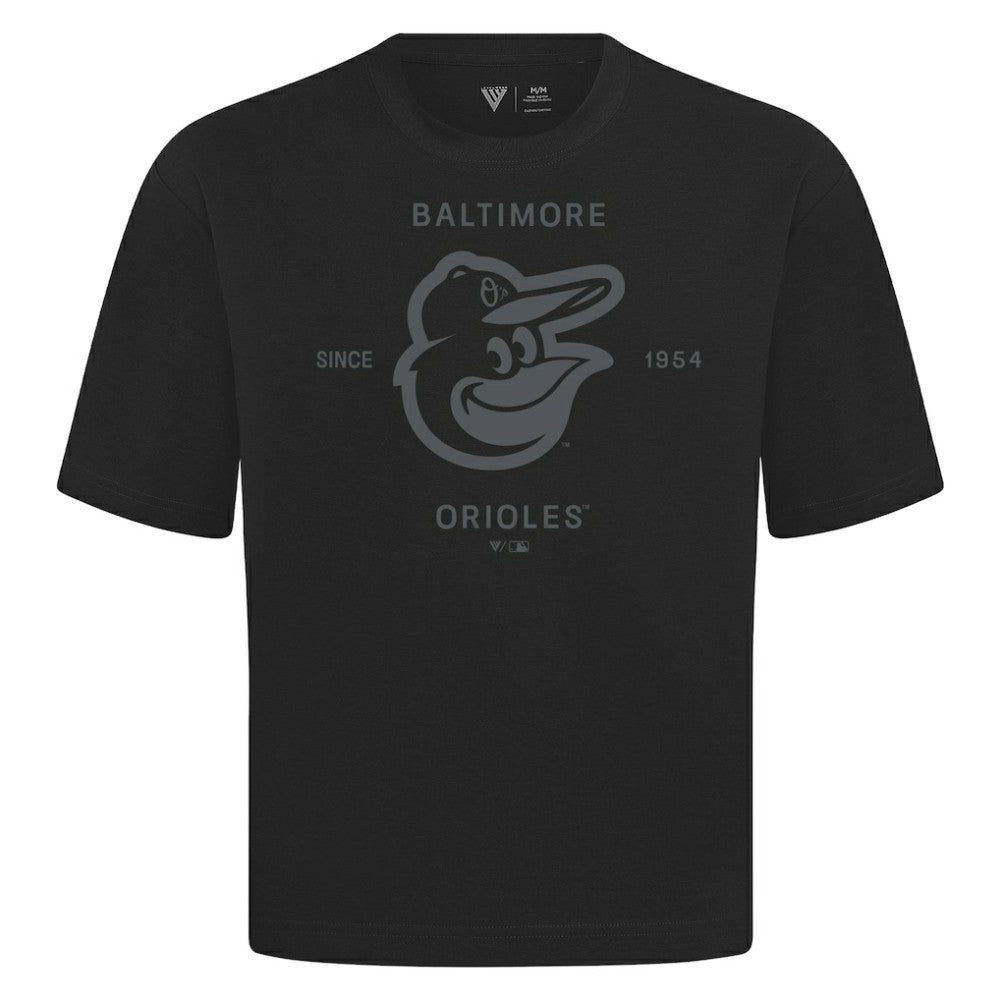 Baltimore Orioles Levelwear Crossway Oversized Luxe Signature Knit T-Shirt - Black - MLB on Sale