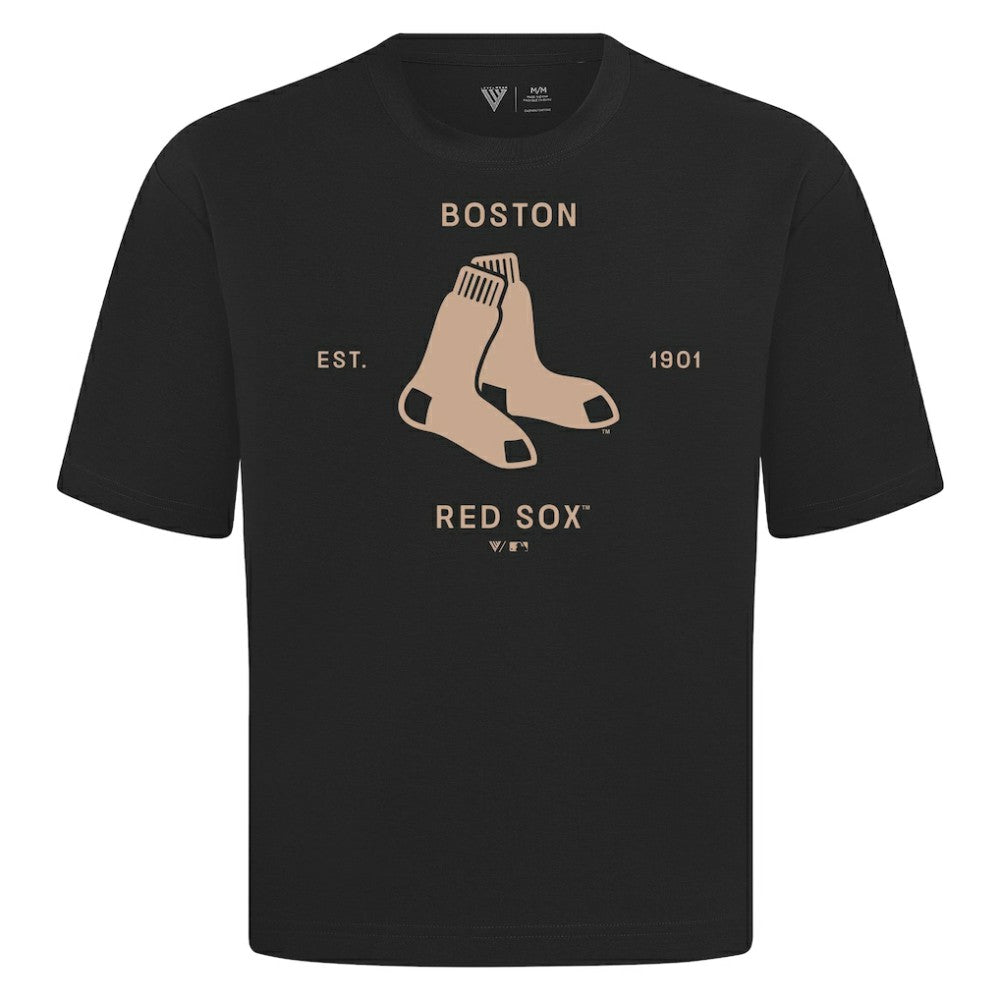 Boston Red Sox Levelwear Crossway Oversized Luxe Signature Knit T-Shirt - Black - MLB Sale
