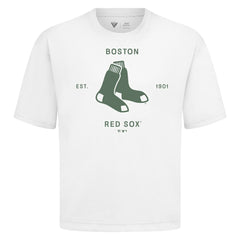 Boston Red Sox Levelwear Crossway Oversized Luxe Signature Knit T-Shirt - White - MLB Lifestyle