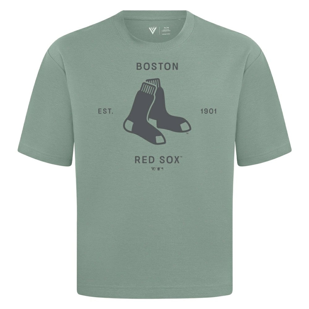 Boston Red Sox Levelwear Crossway Oversized Luxe Signature Knit T-Shirt - Green - MLB Sale