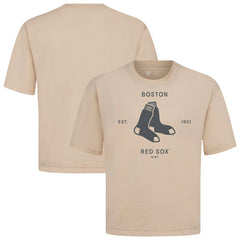Boston Red Sox Levelwear Crossway Oversized Luxe Signature Knit T-Shirt - Khaki - MLB Sale