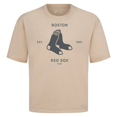 Boston Red Sox Levelwear Crossway Oversized Luxe Signature Knit T-Shirt - Khaki - MLB Sale
