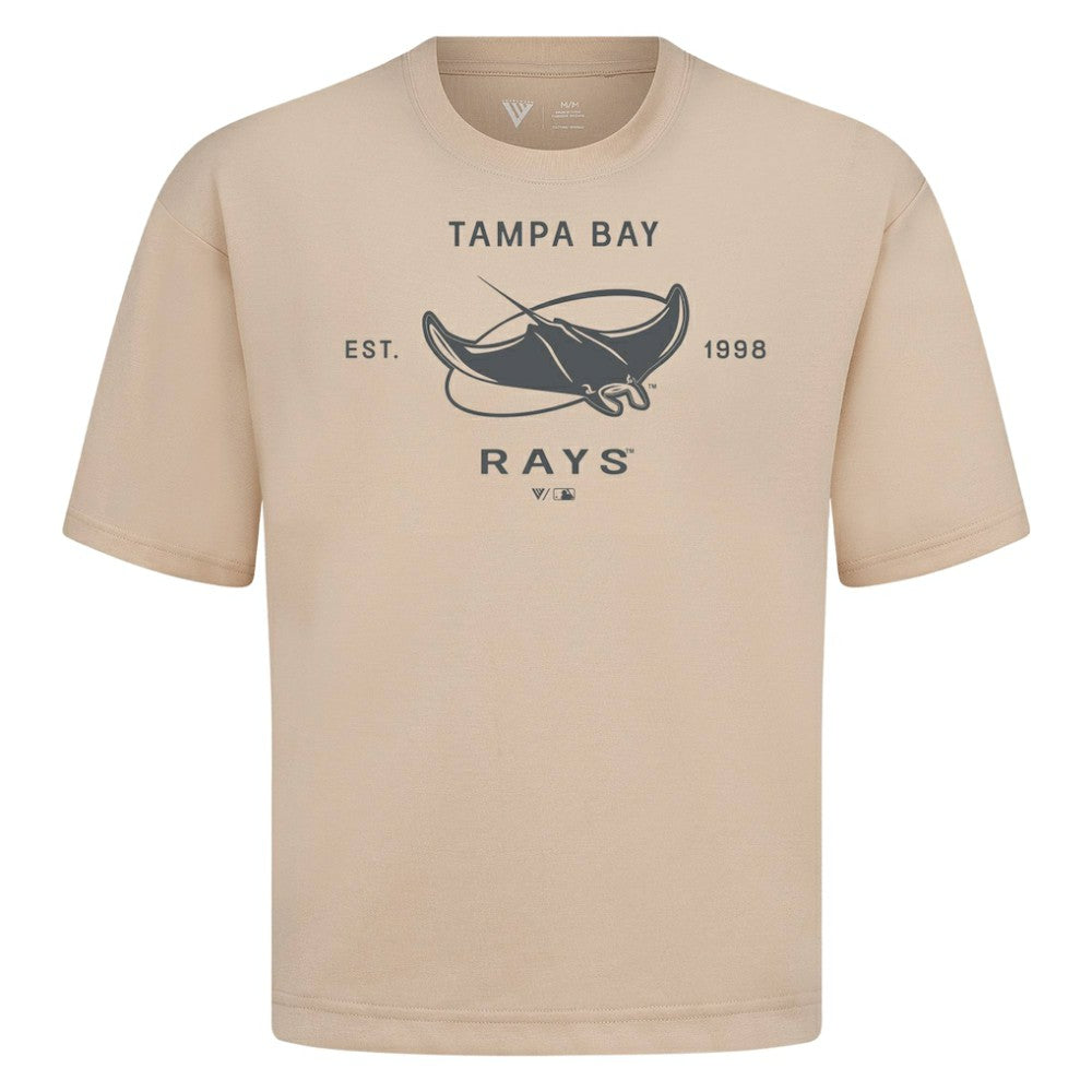 Tampa Bay Rays Levelwear Crossway Oversized Luxe Signature Knit T-Shirt - Khaki - MLB Discount