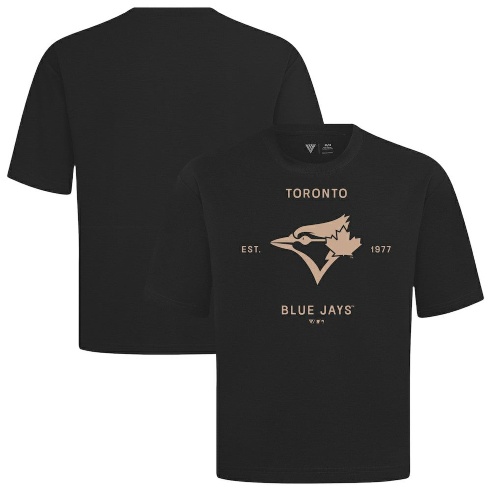 Toronto Blue Jays Levelwear Crossway Oversized Luxe Signature Knit T-Shirt - Black - MLB on Sale