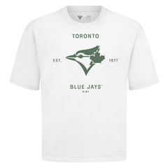 Toronto Blue Jays Levelwear Crossway Oversized Luxe Signature Knit T-Shirt - White - MLB on Sale