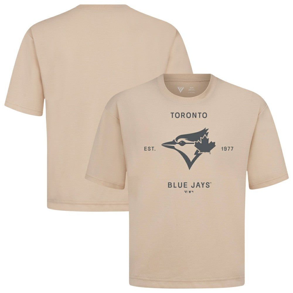 Toronto Blue Jays Levelwear Crossway Oversized Luxe Signature Knit T-Shirt - Khaki - MLB on Sale