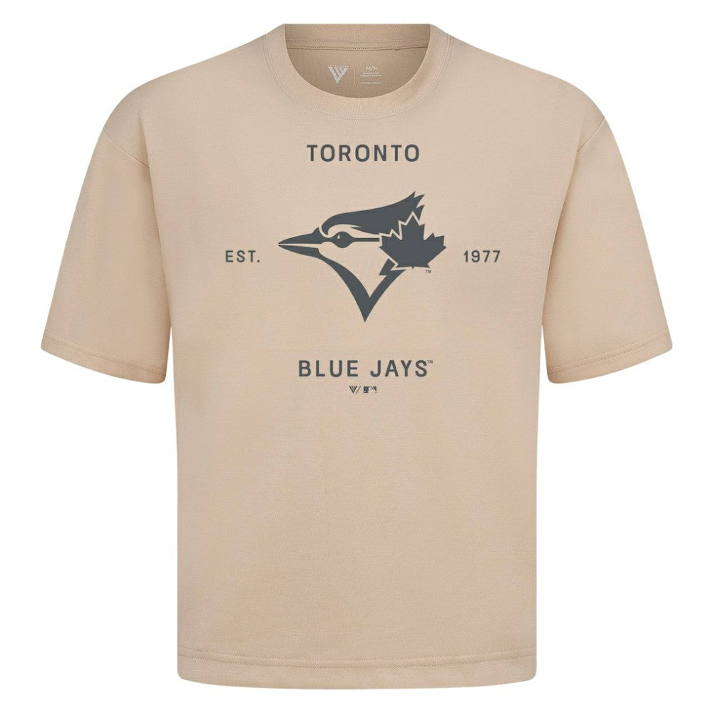 Toronto Blue Jays Levelwear Crossway Oversized Luxe Signature Knit T-Shirt - Khaki - MLB on Sale