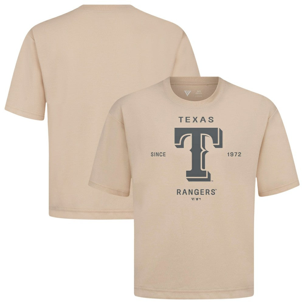 Texas Rangers Levelwear Crossway Oversized Luxe Signature Knit T-Shirt - Khaki - MLB Discount