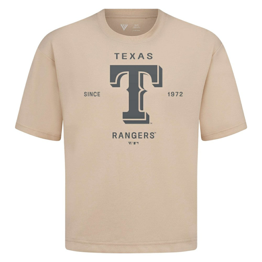 Texas Rangers Levelwear Crossway Oversized Luxe Signature Knit T-Shirt - Khaki - MLB Discount