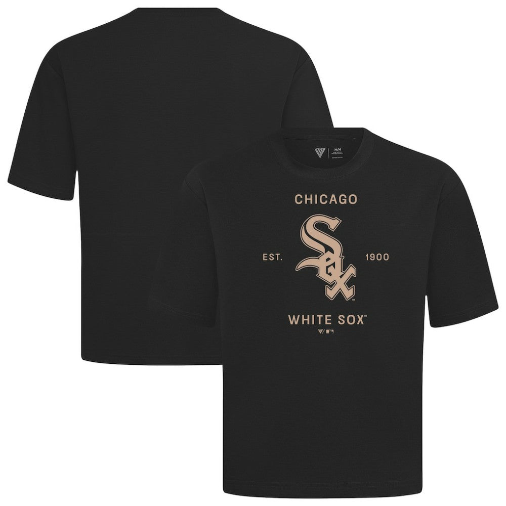 Chicago White Sox Levelwear Crossway Oversized Luxe Signature Knit T-Shirt - Black - MLB Sale