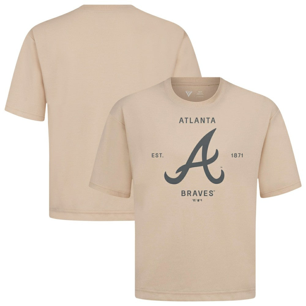 Atlanta Braves Levelwear Crossway Oversized Luxe Signature Knit T-Shirt - Khaki - MLB Online