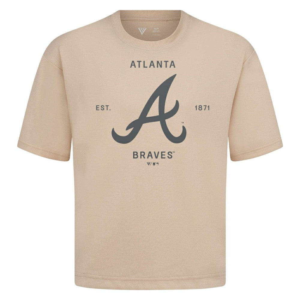 Atlanta Braves Levelwear Crossway Oversized Luxe Signature Knit T-Shirt - Khaki - MLB Online