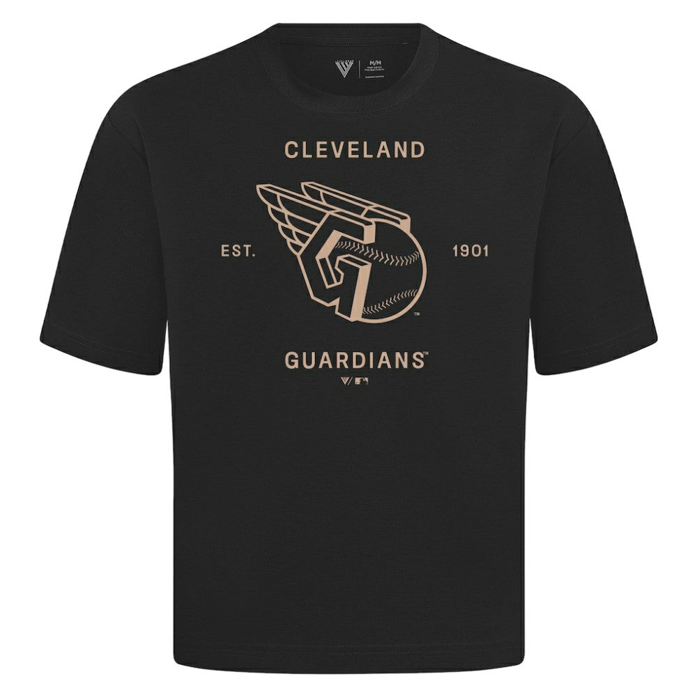 Cleveland Guardians Levelwear Crossway Oversized Luxe Signature Knit T-Shirt - Black - MLB Lifestyle
