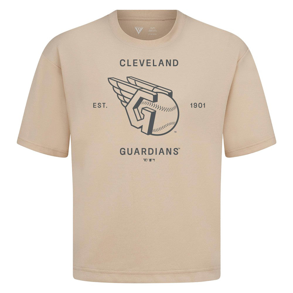 Cleveland Guardians Levelwear Crossway Oversized Luxe Signature Knit T-Shirt - Khaki - MLB on Sale