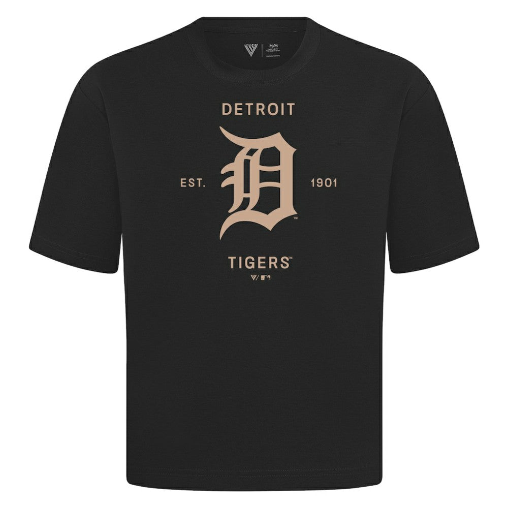 Detroit Tigers Levelwear Crossway Oversized Luxe Signature Knit T-Shirt - Black - MLB Discount