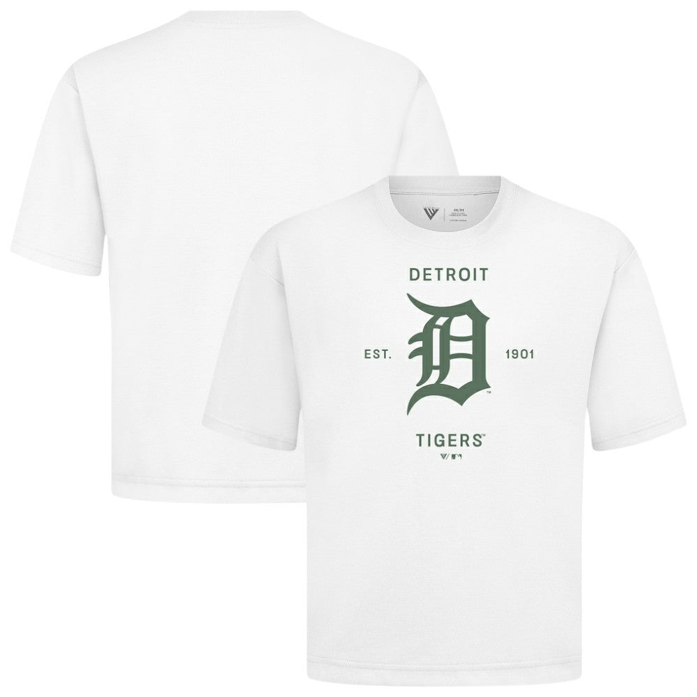 Detroit Tigers Levelwear Crossway Oversized Luxe Signature Knit T-Shirt - White - MLB Discount
