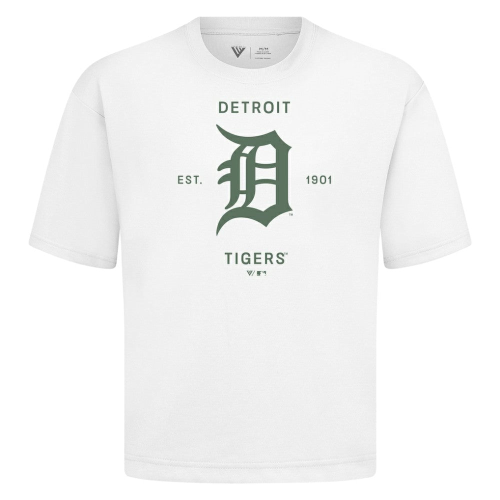 Detroit Tigers Levelwear Crossway Oversized Luxe Signature Knit T-Shirt - White - MLB Discount