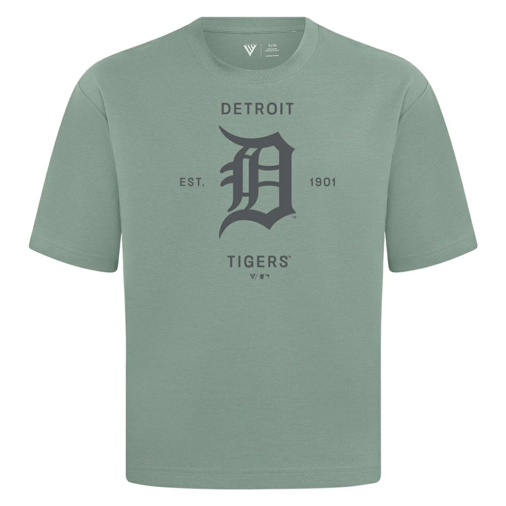 Detroit Tigers Levelwear Crossway Oversized Luxe Signature Knit T-Shirt - Green - MLB Sale