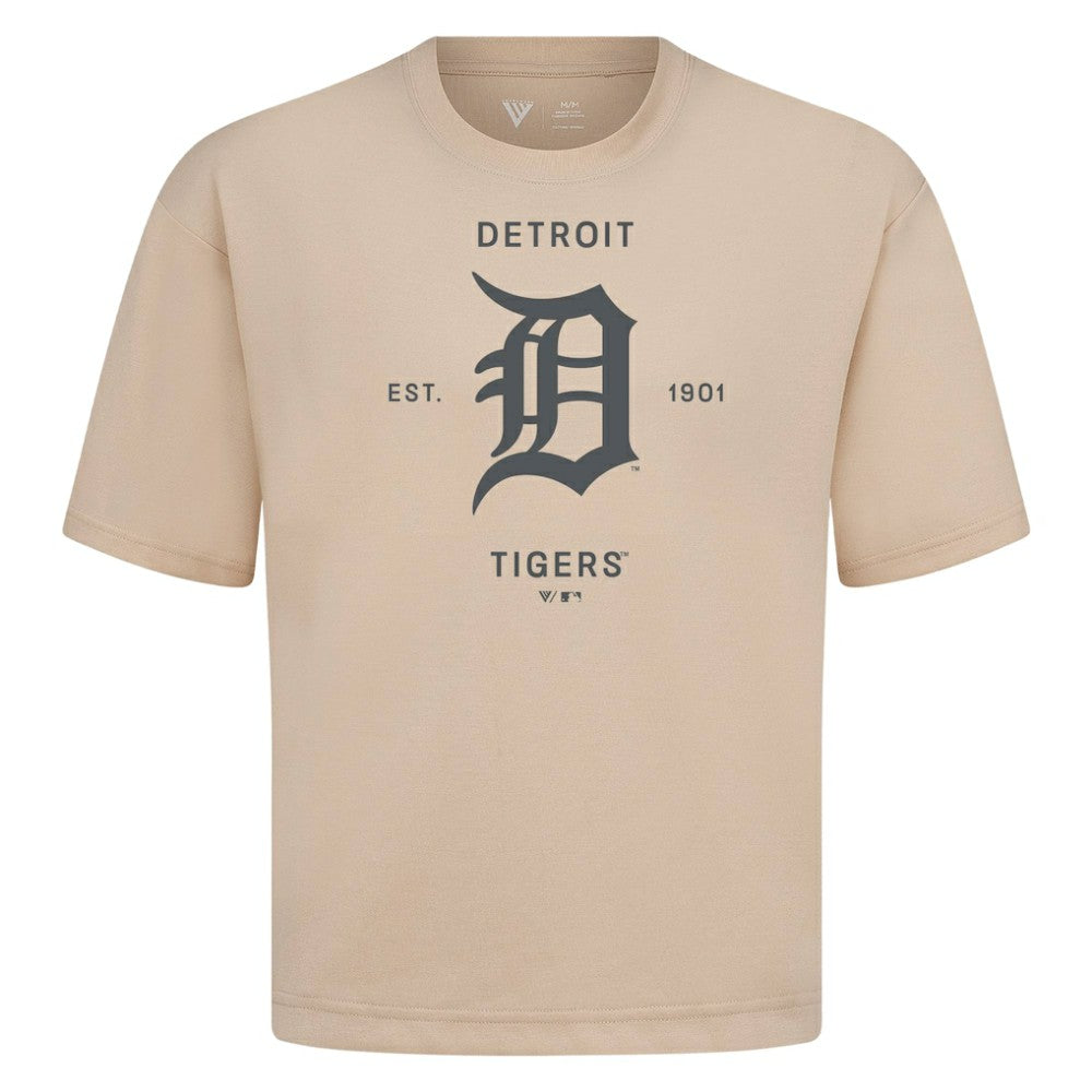 Detroit Tigers Levelwear Crossway Oversized Luxe Signature Knit T-Shirt - Khaki - MLB on Sale