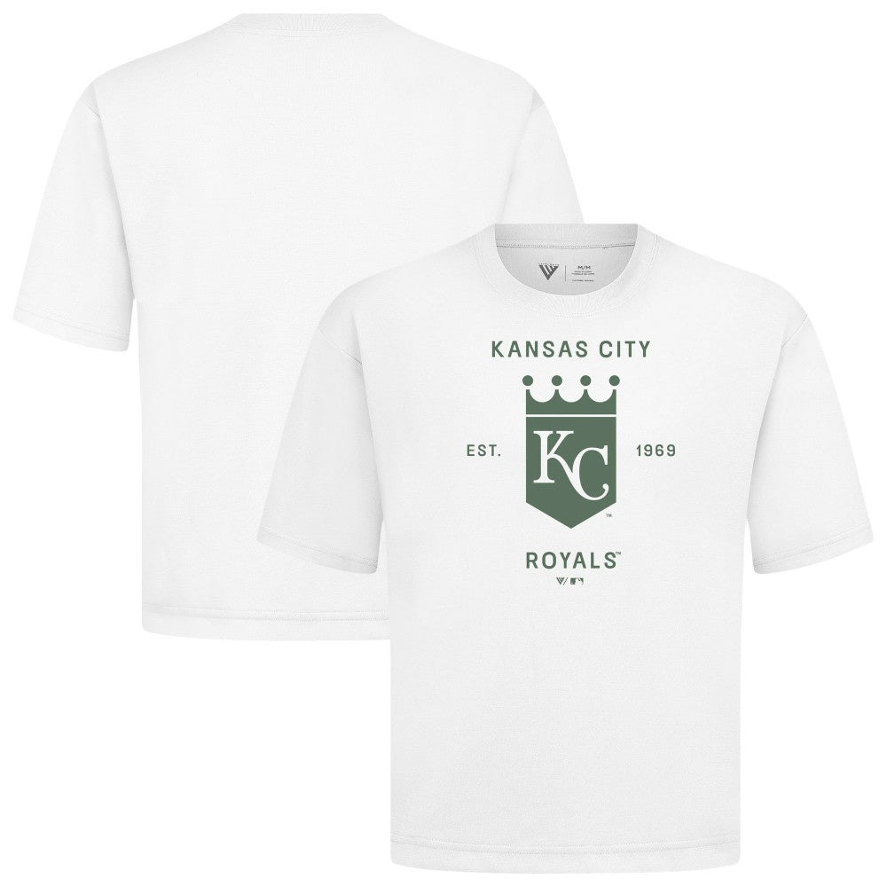 Kansas City Royals Levelwear Crossway Oversized Luxe Signature Knit T-Shirt - White - MLB Discount