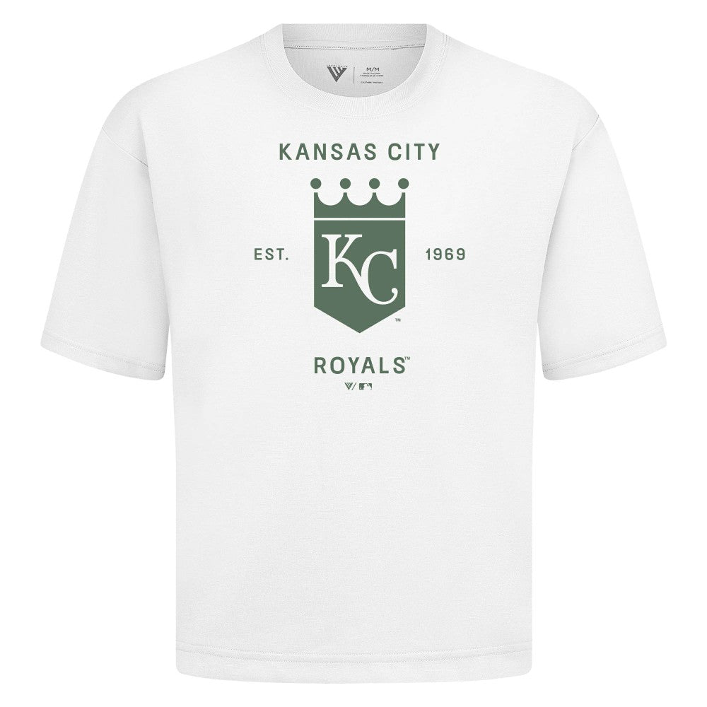Kansas City Royals Levelwear Crossway Oversized Luxe Signature Knit T-Shirt - White - MLB Discount
