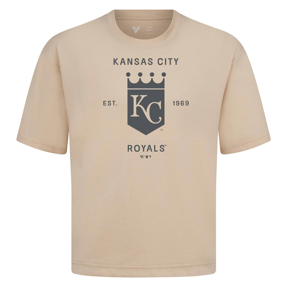 Kansas City Royals Levelwear Crossway Oversized Luxe Signature Knit T-Shirt - Khaki - MLB on Sale
