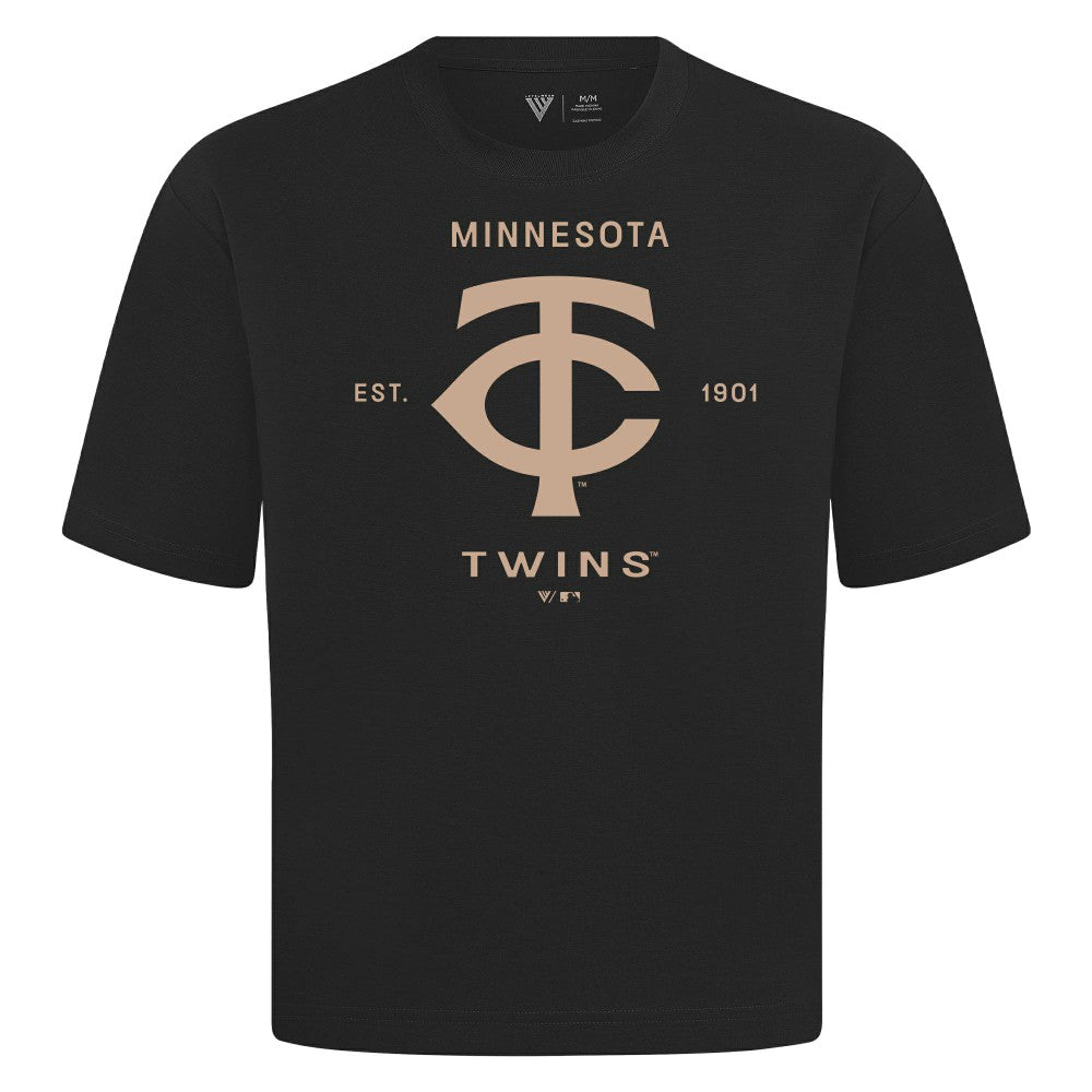 Minnesota Twins Levelwear Crossway Oversized Luxe Signature Knit T-Shirt - Black - MLB Lifestyle