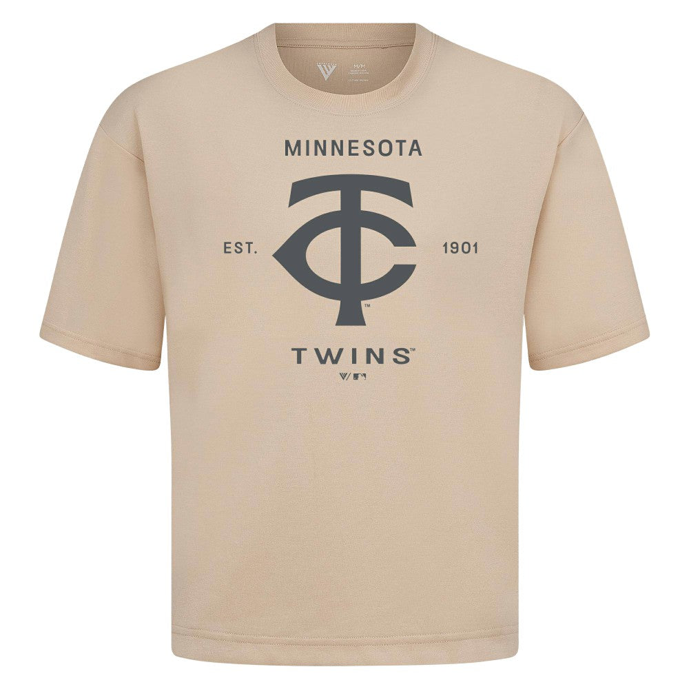Minnesota Twins Levelwear Crossway Oversized Luxe Signature Knit T-Shirt - Khaki - MLB Lifestyle