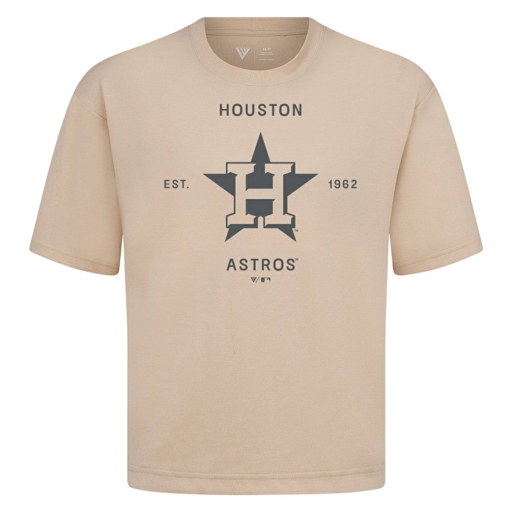Houston Astros Levelwear Crossway Oversized Luxe Signature Knit T-Shirt - Khaki - MLB Online