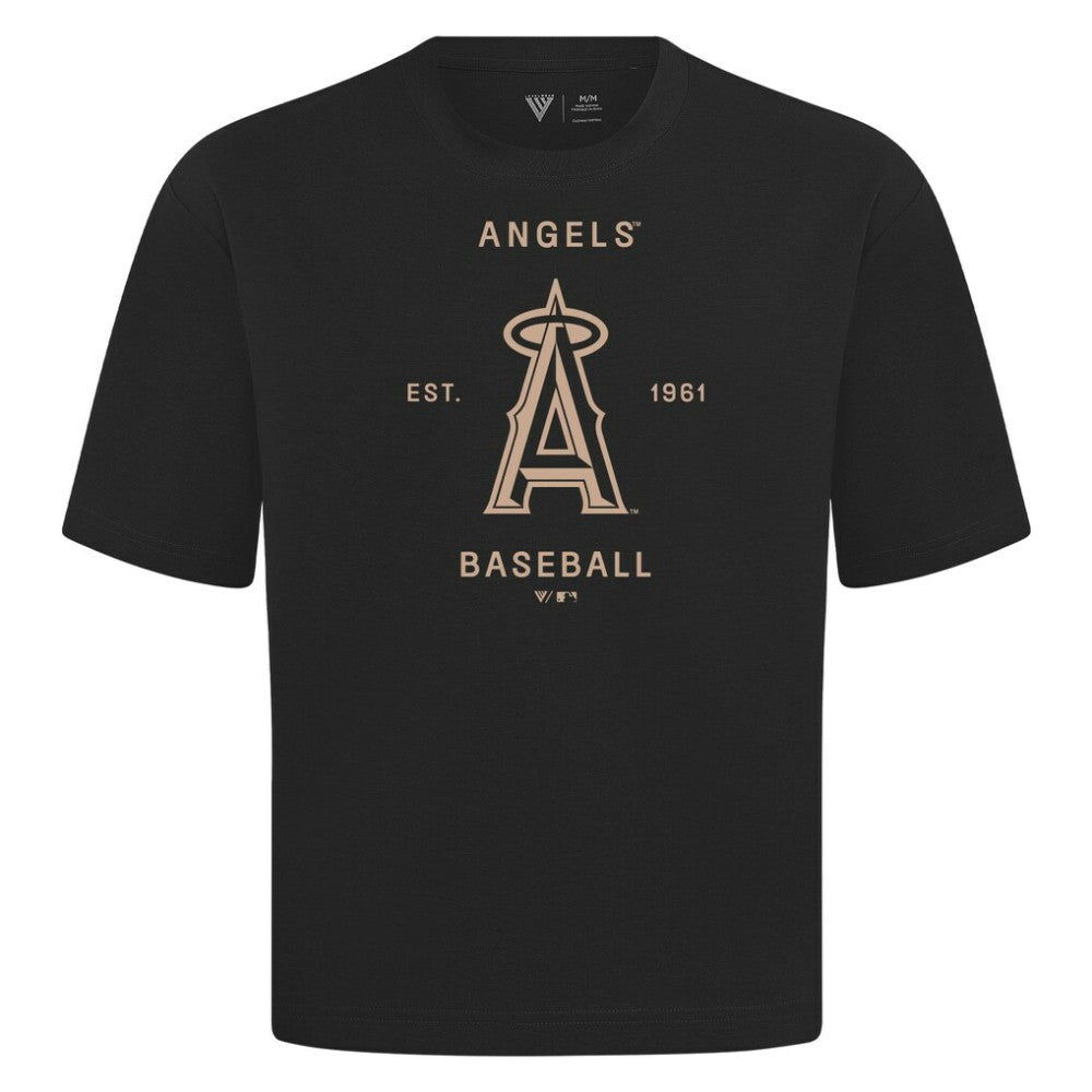 Los Angeles Angels Levelwear Crossway Oversized Luxe Signature Knit T-Shirt - Black - MLB Online