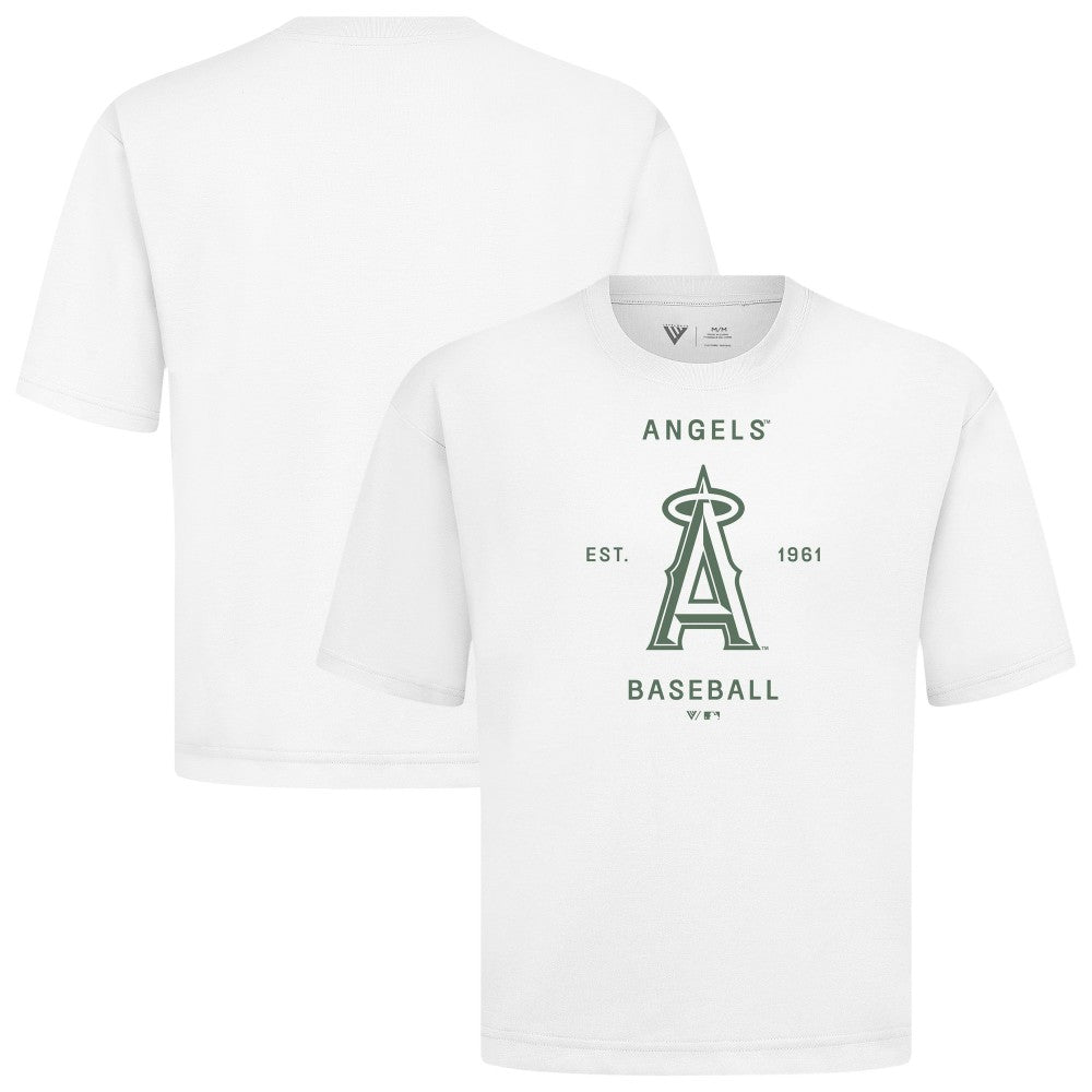 Los Angeles Angels Levelwear Crossway Oversized Luxe Signature Knit T-Shirt - White - MLB Discount