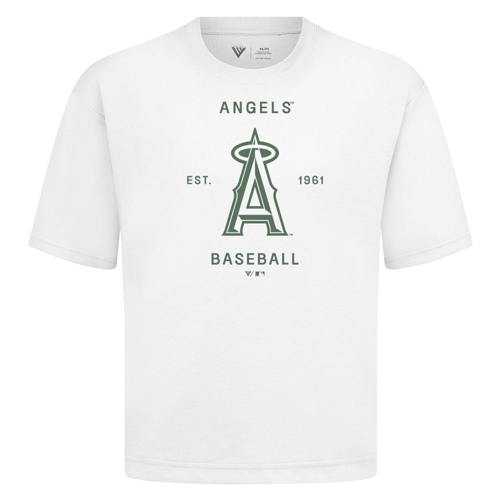 Los Angeles Angels Levelwear Crossway Oversized Luxe Signature Knit T-Shirt - White - MLB Discount
