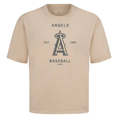 Los Angeles Angels Levelwear Crossway Oversized Luxe Signature Knit T-Shirt - Khaki - MLB on Sale