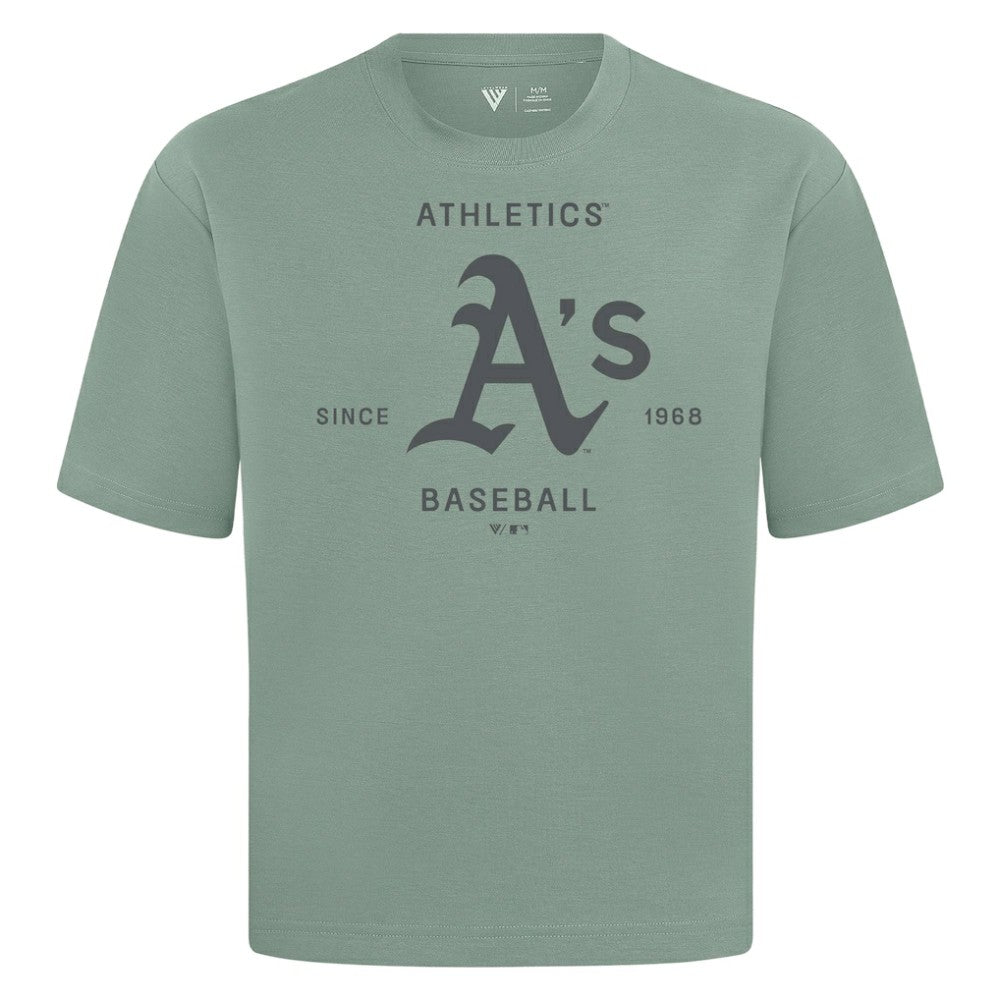 Athletics Levelwear Crossway Oversized Luxe Signature Knit T-Shirt - Green - MLB Discount
