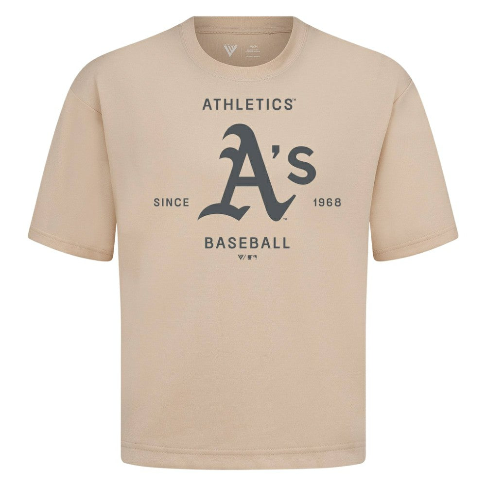 Athletics Levelwear Crossway Oversized Luxe Signature Knit T-Shirt - Khaki - MLB Sale
