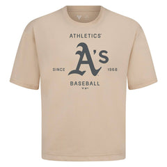 Athletics Levelwear Crossway Oversized Luxe Signature Knit T-Shirt - Khaki - MLB Sale