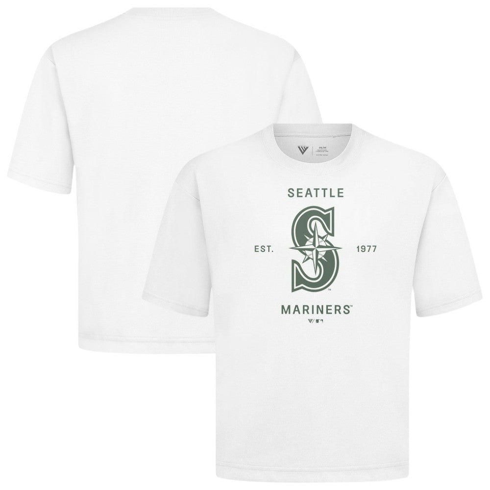 Seattle Mariners Levelwear Crossway Oversized Luxe Signature Knit T-Shirt - White - MLB Sale