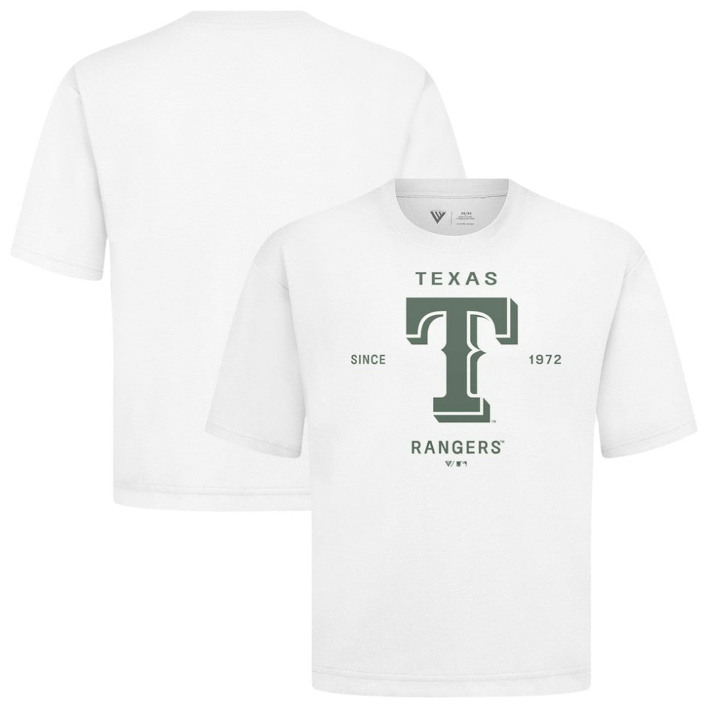 Texas Rangers Levelwear Crossway Oversized Luxe Signature Knit T-Shirt - White - MLB Lifestyle
