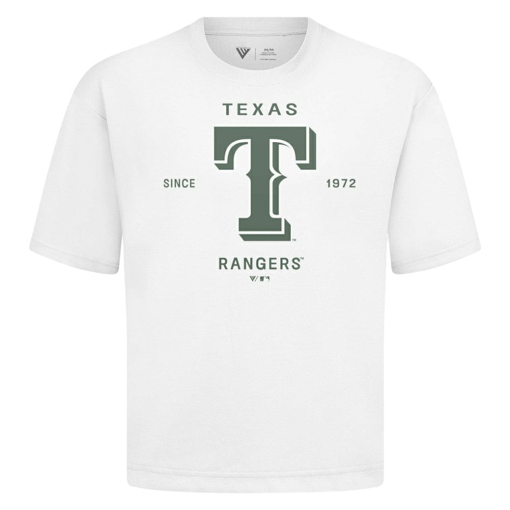 Texas Rangers Levelwear Crossway Oversized Luxe Signature Knit T-Shirt - White - MLB Lifestyle